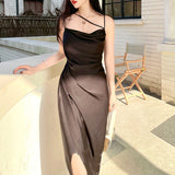 Dadizhimu Temperament Pure Sexy Sling Dress Body Slim Thin Open Fork Dress New