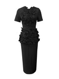 Dadizhimu Famous Wind 2025 Spring New Light Luxury Heavy Industry Splicing Flowers Short Sleeve Top Dress Suit Female Tide