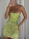 Dadizhimu Water Drill Elastic Mesh Short Corset Dress Stylish Hot Party Dinner Dress