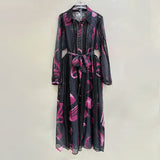 Dadizhimu Temperament Waist Display Thin Dress 2025 New Collar Printing Design Lace Long Dress Dress Women's Summer