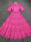 Dadizhimu For The New Women's Fashion Temperament Round-Neck Short-Sleeved Heavy Industry Embroidered Lace Lace Skirt