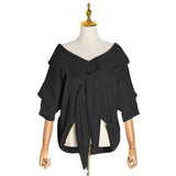Dadizhimu Temperament Elegant Wind Solid Color Collar Bow Shirt 2025 Summer New Shoulder Thin Fashion Top Woman