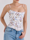 Dadizhimu New Printed Fish Bone Sling Vest Women Wear Irregular Drawstrings Bare Back Hottie Small Top Girl