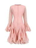 Dadizhimu Niche Temperament 2025 Spring New Fashion Lotus Leaf Side Design Waist Thin Horn Sleeve Dress Woman