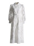Dadizhimu 2025 New French Lace Embroidery Collar Bubble Sleeves To Close The Waist Thin Dress Temperament Long Dress