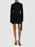 Dadizhimu Temperament Famous Wind Splicing Ribbon Design Dress Dress Dress 2025 New Temperament Half-High Collar Short Dress Woman