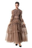 Dadizhimu And Autumn 2024 New Round Collar Retro Embroidery Weaving Mesh Wood Ear Heavy Industry Dress Dress Dress Woman