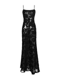 Dadizhimu Women's New Sexy Dress Black Perspective Sling Skirt Sexy Bareback Dress Dress Evening Dress