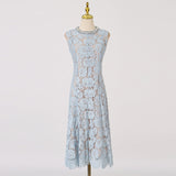 Dadizhimu Temperament Heavy Industry High-End Long Dress 2025 New Fashion Lace Flowers Sleeveless Round Collar Dress Women
