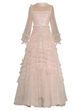 Dadizhimu Lantern Long-Sleeved Mesh Yarn Heavy Lumini Glide Lotus Leafy Puffy Long Dress Dress Dress Autumn 2024