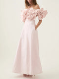 Dadizhimu Temperament Bosom Dress 2025 Summer New Three-Dimensional Flowers To Show Thin Style Pure Color Dress