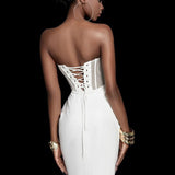 Dadizhimu Women's Temperament French Famous Sexy Perspective Mesh Spliced Fish Bone Corset Dress Dress Dress Dress