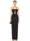 Dadizhimu Women's Twisted Tweed Tweed Dress Black Leaky Back Bra Long Dress Small Design Hollow Dress