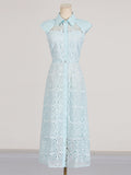 Dadizhimu Temperament High-End Long Dress 2025 Spring New Collar Perspective Hollow Design Slim Dress Woman