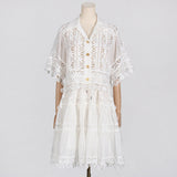 Dadizhimu Wind 2025 Spring New Temperament Small Ribbon Embroidered Lace Shirt + Women's Dress