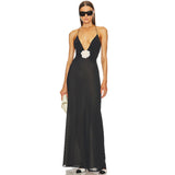 Dadizhimu New Sexy Deep V-Neck Decoration Flower Sling Skirt Temperament Showy Dress Dress Dress