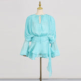 Dadizhimu Sleeve Lotus Leaf Skirt 2025 Summer New Fold Design Mesh Dress Dress Woman