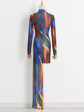 Dadizhimu Dress 2025 Summer New Long Sleeves Short Irregular Tie-Dye Dress Woman Trend