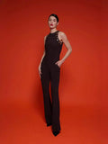 Dadizhimu Women's Clothing Jumpsuit Sleeveless High-Waisted Round Collar Slim Body Jumpsuit Trousers