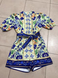 Dadizhimu 2024 New Bubble Sleeves Shorts Vintage Sicilian Shorts Set Women's Clothing