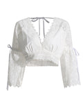 Dadizhimu Trendy Two-Piece Set 2025 New Fashion V-Neck Lace Embroidered Horn Sleeve Top + High-Waisted Long Dress