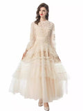 Dadizhimu 2024 New Round-Necked Long-Sleeved Embroidered Lace Flower Yarn Heavy Industry Dress Dress Woman