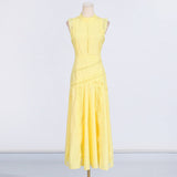 Dadizhimu Hollow Lace Collar Dress 2025 New Sleeveless Lotus Leaf Side Dress Dress Woman