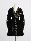 Dadizhimu 2025 French Retro Dark Wind Heavy Industry Embroidered Wheat Ears Design Velvet Long Sleeve Dress Dress Dress Woman