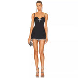 Dadizhimu Heavy Industry High-End Female Nail Beaded Bow Sling With Low Breast Sexy Tights With A Dress