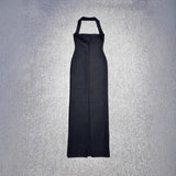 Dadizhimu Girls Hanging Neck Sleeveless Dress Sexy Bare Back Tight Body Open Fork Banded Skirt