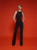 Dadizhimu Women's Clothing Jumpsuit Sleeveless High-Waisted Round Collar Slim Body Jumpsuit Trousers