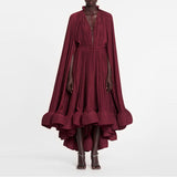 Dadizhimu Luxury Cape Dress 2025 New Sexy Fashion V-Necked Leaf-Side Temperament Dress Dress Dress
