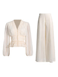 Dadizhimu Temperament Advanced Sense 2025 Spring New Small V-Neck Stitched Perspective Shirt + High-Rise Trouser Suit