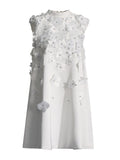 Dadizhimu Style Temperament Loose Short Dress 2025 New Design Nail Bead Three-Dimensional Flowers Sleeveless Dress Woman