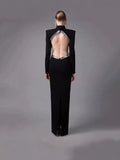 Dadizhimu 2025 New Fashion Temperament Diamond Design Sense Slimming Dress Black Big Show Back Dress