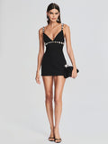 Dadizhimu Quality Sexy Sling V-Neck Diamond Banded Dress Heavy Industry Babes Dating Little Black Dress