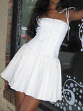 Dadizhimu Women's New Hottie Sexy Bare Back White Small Dress Summer French Sling Dress Pure Lust