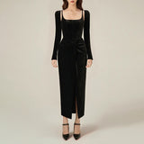 Dadizhimu Famous Style Dress Dress Woman 2025 New Temperament Square Design Pressure Folded Solid Color Dress Skirt