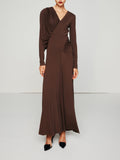 Dadizhimu Temperament Asymmetric Slimming Dress 2025 New V-Neck Design Pressure Fold Solid Color Dress Woman