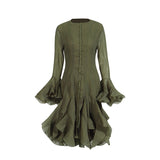Dadizhimu Niche Temperament 2025 Spring New Fashion Lotus Leaf Side Design Waist Thin Horn Sleeve Dress Woman