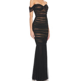 Dadizhimu Summer Shoulder-To-Shoulder Tanned Tauze High-End Women's Sexy Temperament Yarn Party Dress