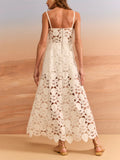 Dadizhimu Hollow Embroidery High-End Sling Dress 2025 New Waist Visky Solid Color Dress Women's Summer