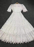 Dadizhimu For The New Women's Fashion Temperament Round-Neck Short-Sleeved Heavy Industry Embroidered Lace Lace Skirt