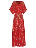 Dadizhimu Bat Sleeves Heavy-Slified Embroidered Nails Tucked Long Dress Dress Dress 2024 Summer New