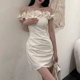 Dadizhimu New Temperament Sexy Shoulder-To-Shoulder-To-Heart Dress Women Want To Slim Skinny Ass Skirt