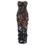 Dadizhimu Holiday Photo Sexy Dress With Boobs Mesh Flowers Long Party Show Dress