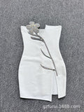 Dadizhimu Light Luxury Heavy Industry Deep V Brush With Bra Banding Dress Sexy Fork And Shoulderless Skirt