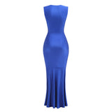 Dadizhimu Solid Color V-Neck Sleeveless Dress Woman High-End Sexy Tuxedo Fishtail Dress Long