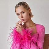 Dadizhimu Explosive High-Quality Women's Dress Long-Sleeved Feathers Tight Bandage Skirt