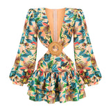 Dadizhimu High-End Women's Clothing Deep V Pile Sleeve Sexy Skirt Temperament Hollow Elegant Dress